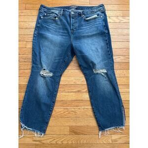 Torrid Plus Size 20R High Rise Straight Jeans Distressed Ripped Raw Hem Studded